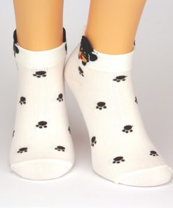 weiße Sneaker Socken mit Hundestapfen und Tiermotiv