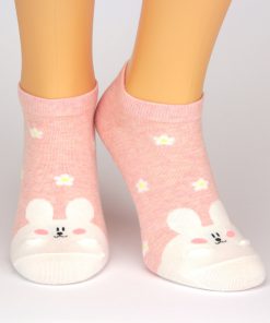 rosa Sneaker Socken mit weißem Hasen - Charaktersocken