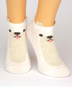 weiße Sneaker-Socken mit niedlichem Hundemotiv - Charaktersocken