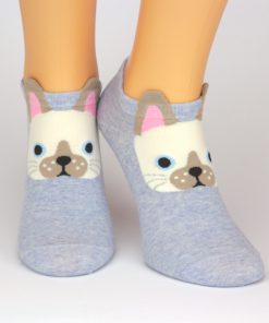 blaue Sneaker Socken mit weißer Katze und 3D Ohren